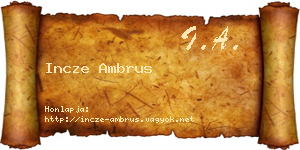 Incze Ambrus névjegykártya